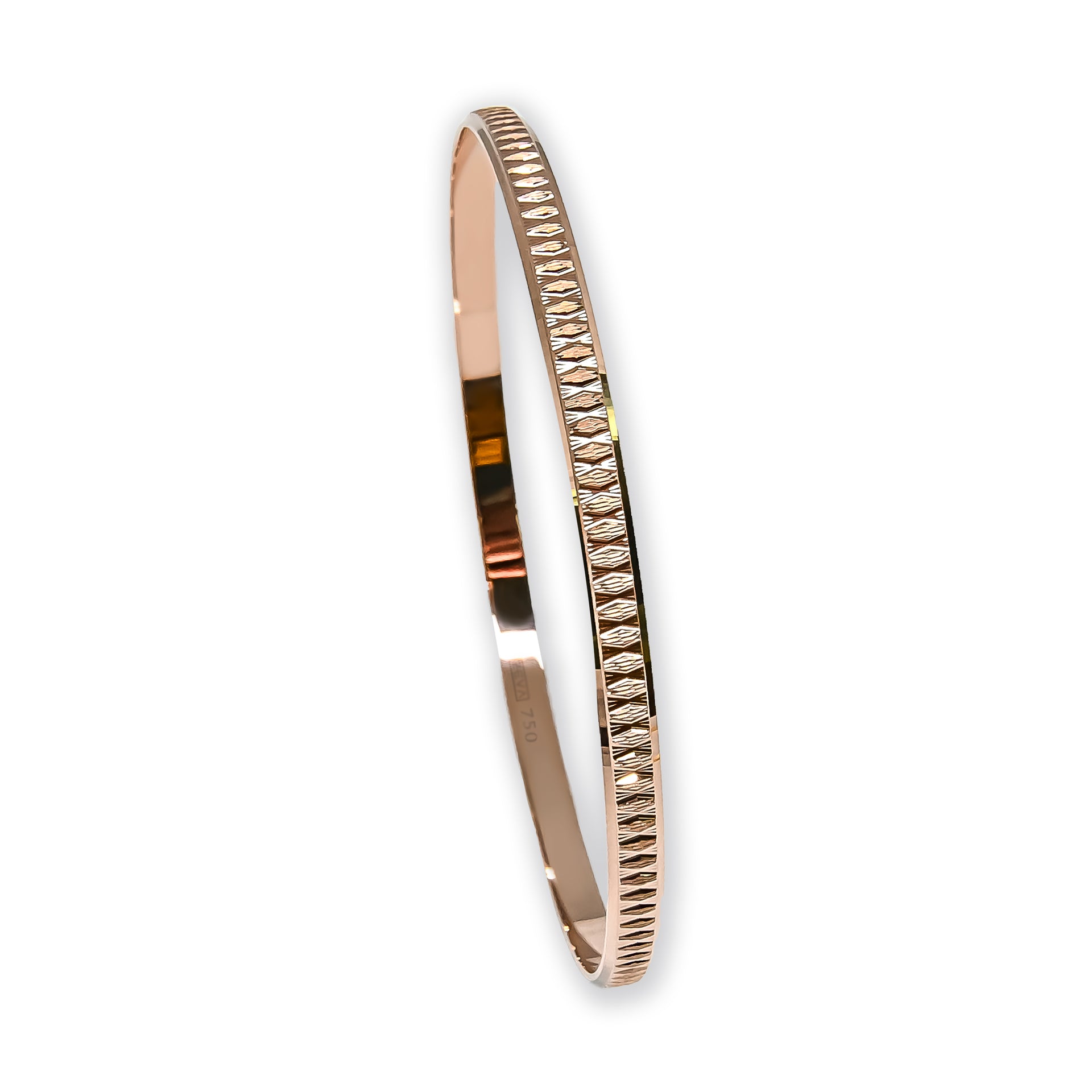 Bangle EARTH IS ROUND 3mm losange pattern red gold 18k 750