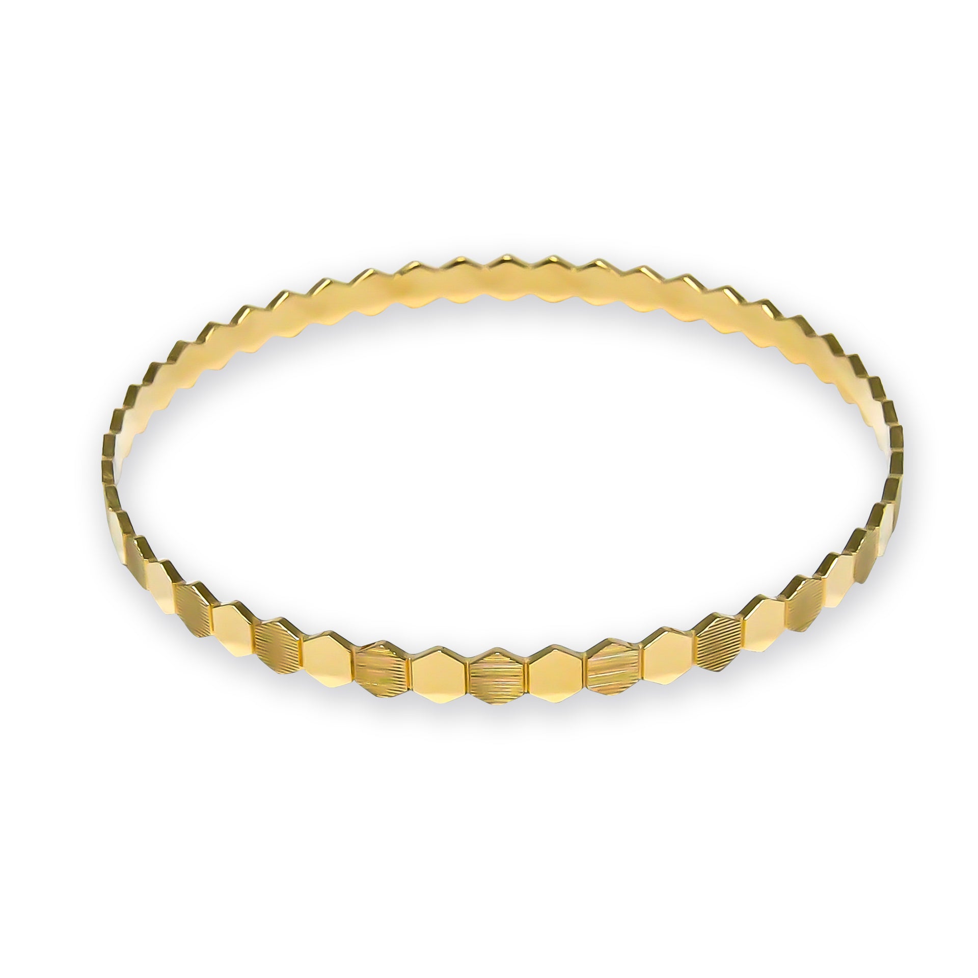 Bangle EARTH IS ROUND 5mm hexagon pattern yellow gold 18k 750