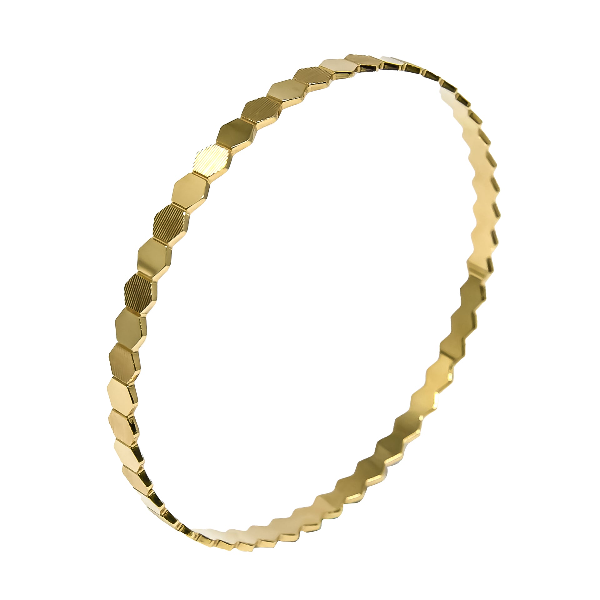 Bangle EARTH IS ROUND 5mm hexagon pattern yellow gold 18k 750