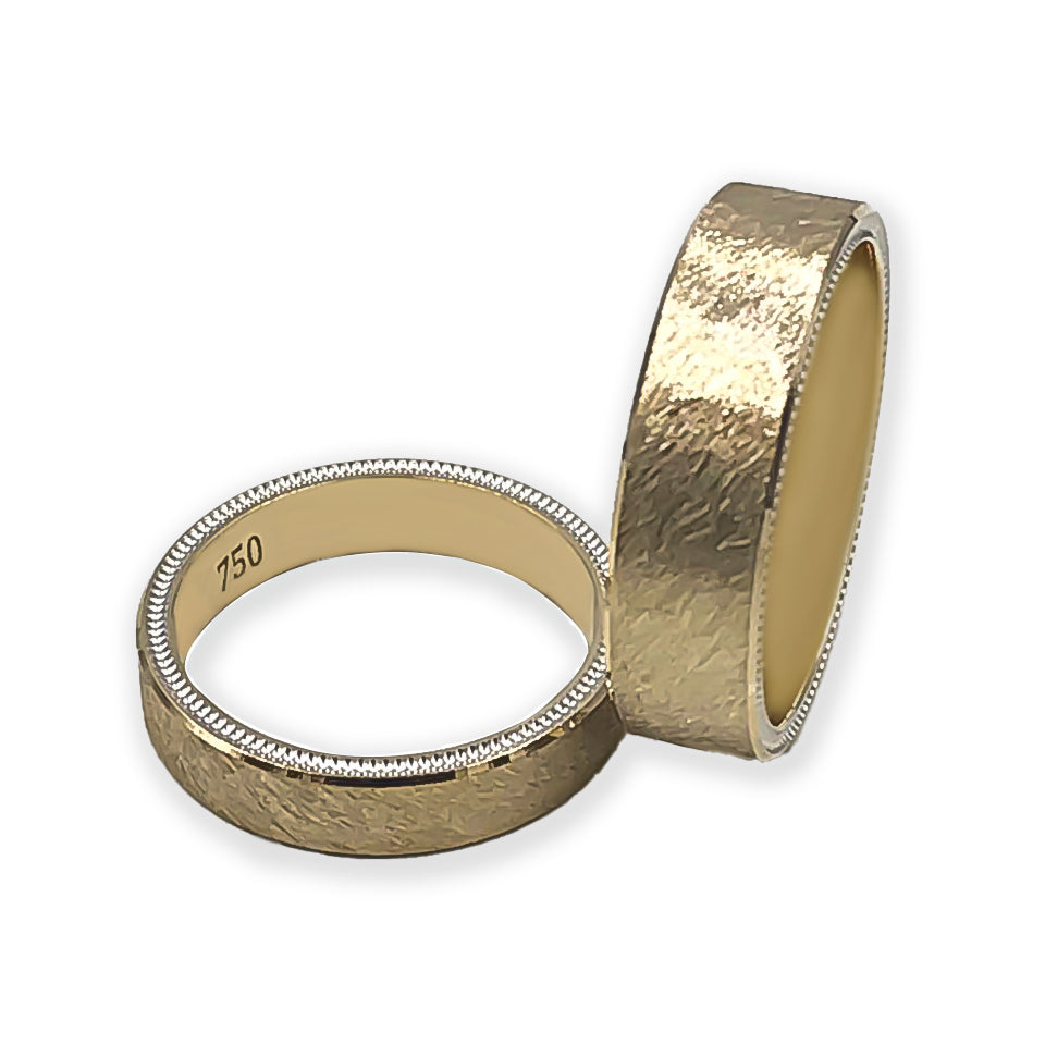 Ring CRUSH 6mm handcrafted Yellow Gold 18K 750