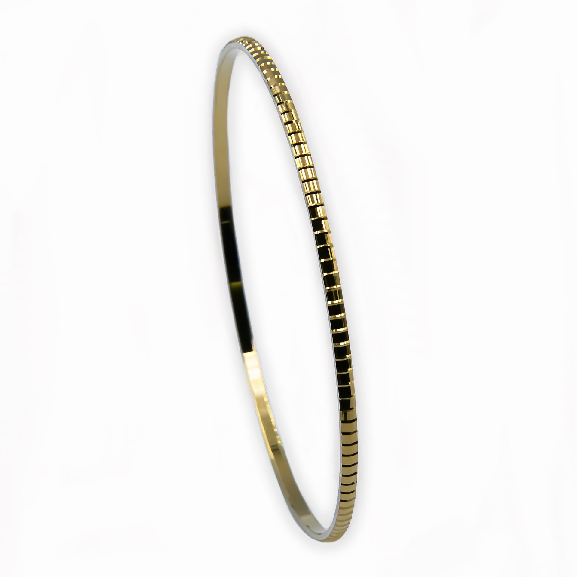 Bangle EARTH IS ROUND 2mm notches yellow gold 18k 750