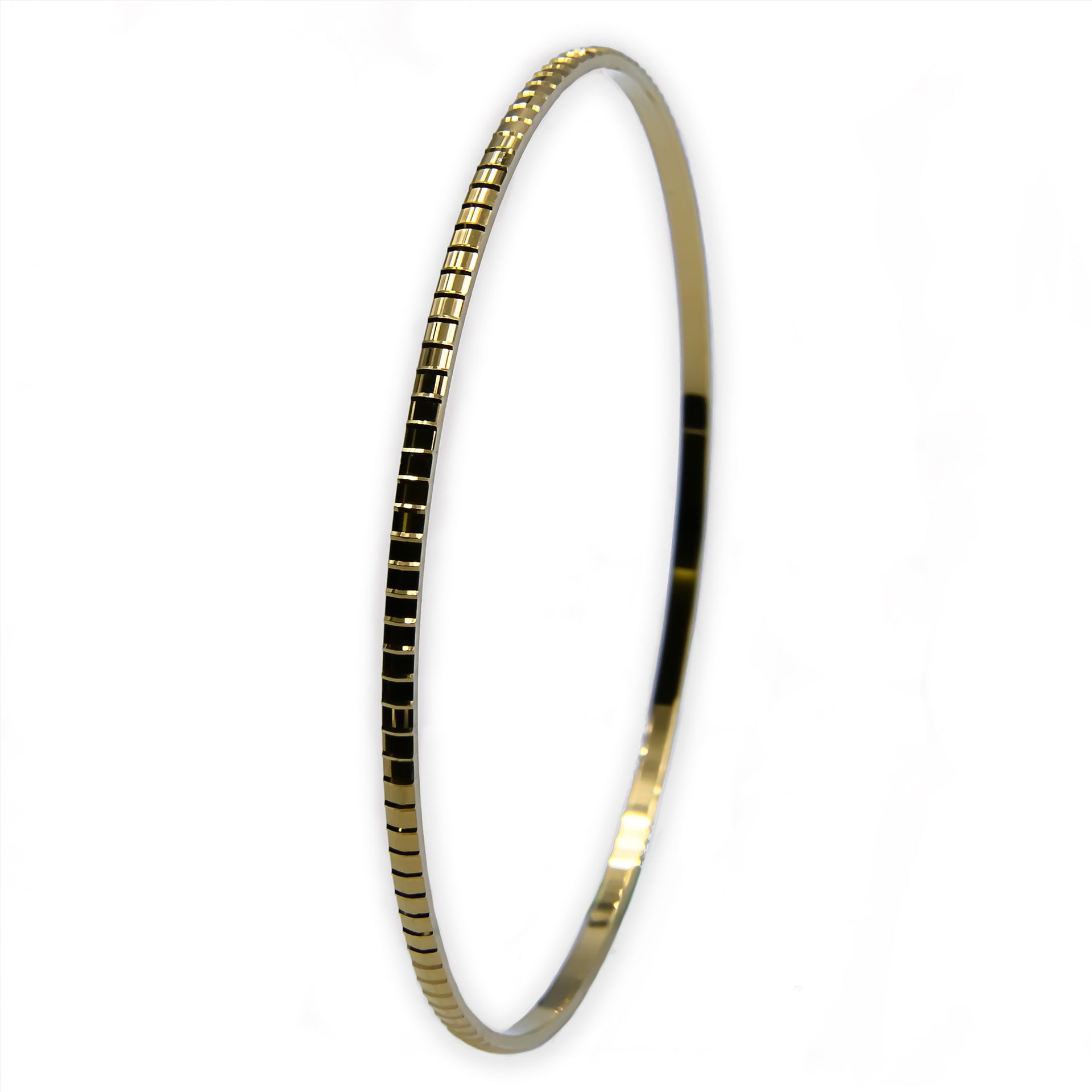 Bangle EARTH IS ROUND 2mm notches yellow gold 18k 750