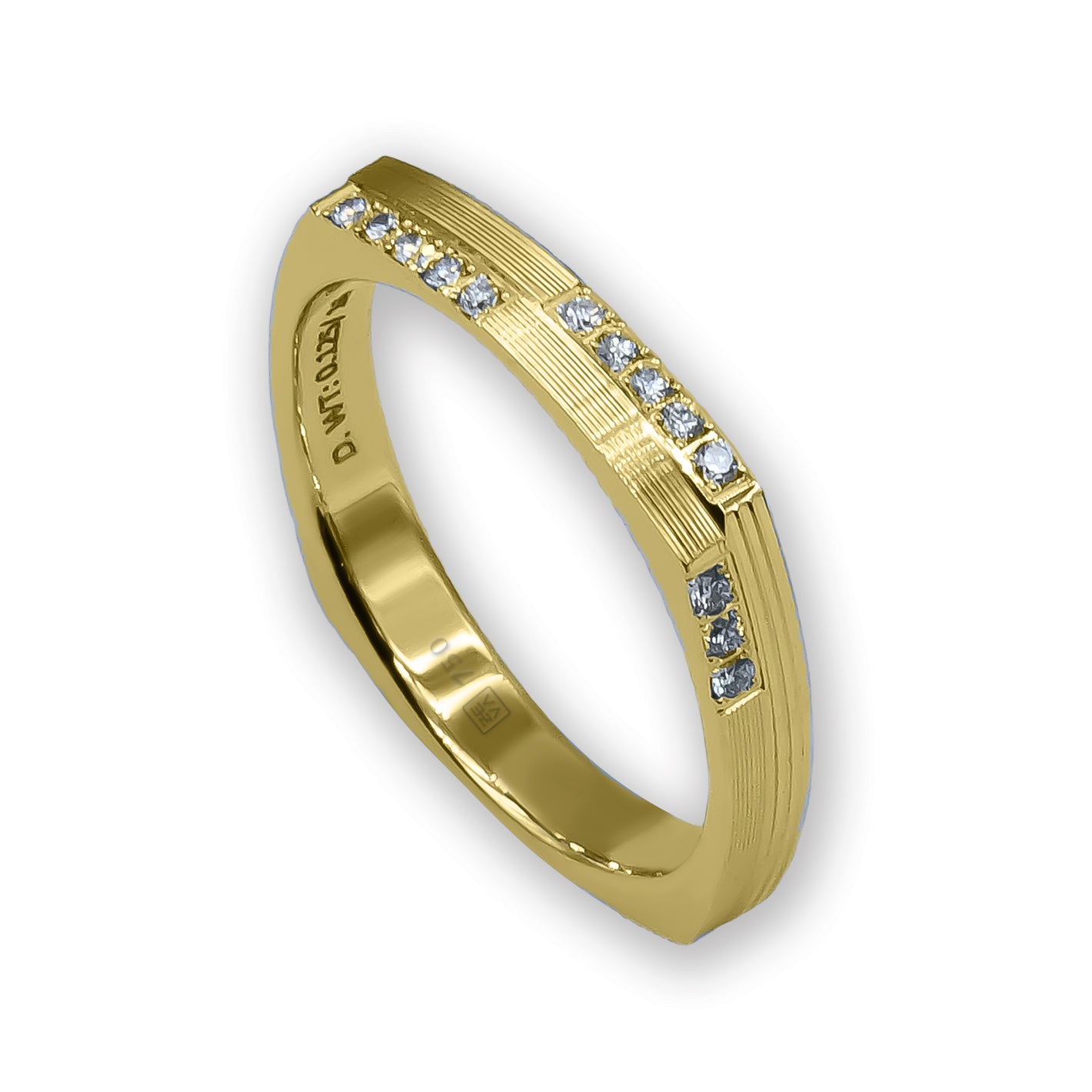 Ring DANCE 3mm square yellow gold 18k double row 16x diamonds VS