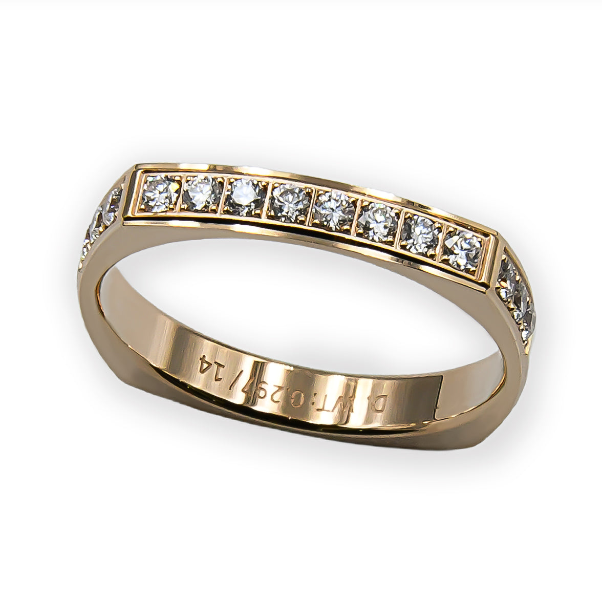 Ring DANCE 3mm square yellow gold 18k 14x diamonds VS
