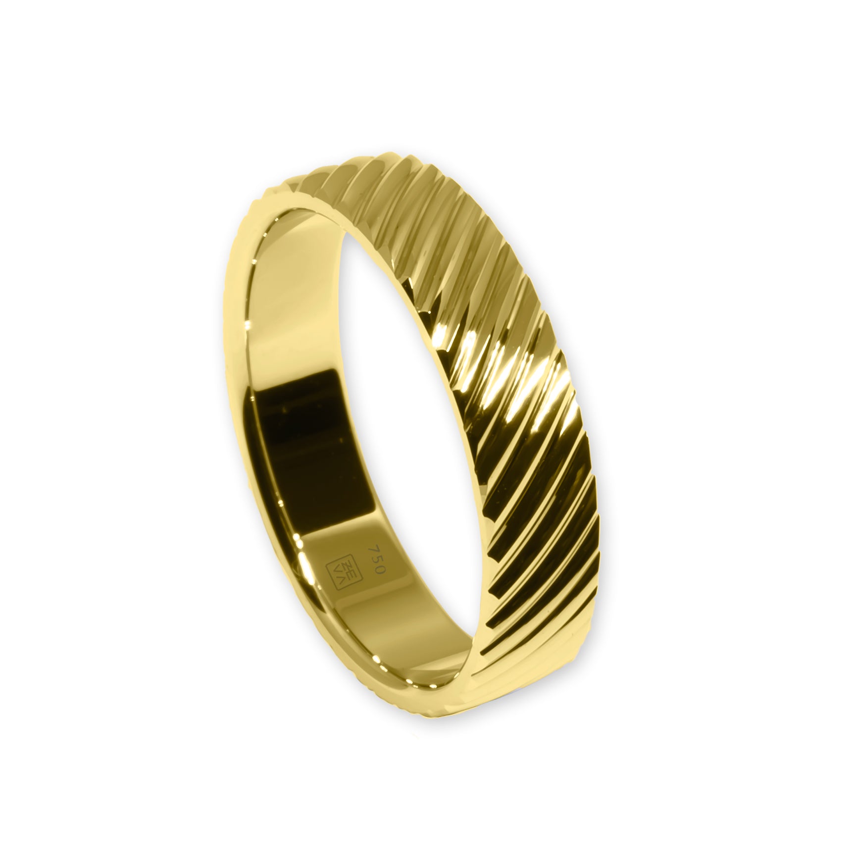 Ring CRUSH 4mm diagonal notches yellow gold 18K 750