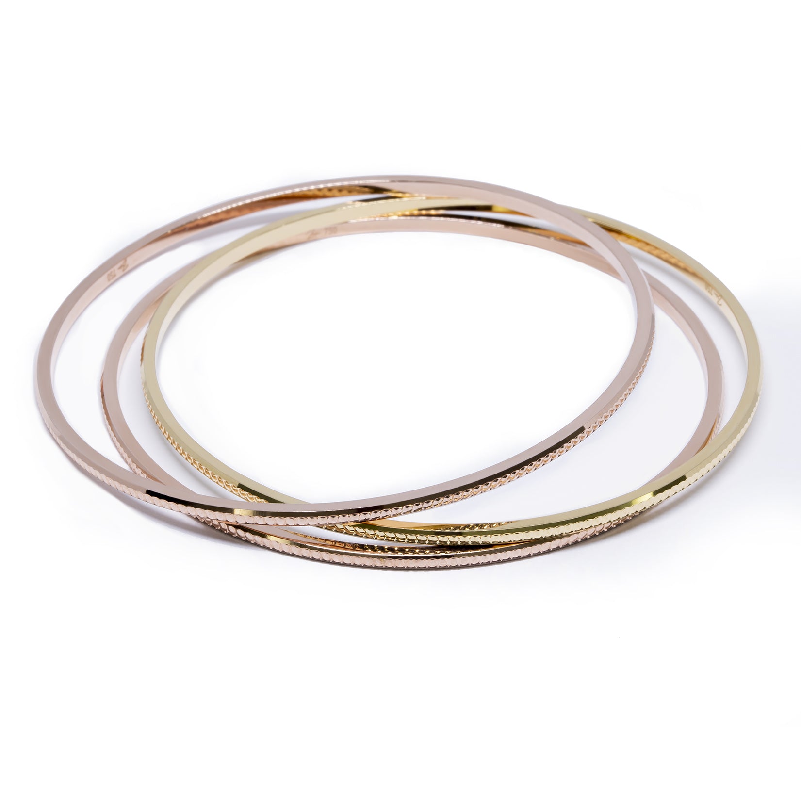 Bangle EARTH IS ROUND 2mm round embossed pattern red gold 18k 750