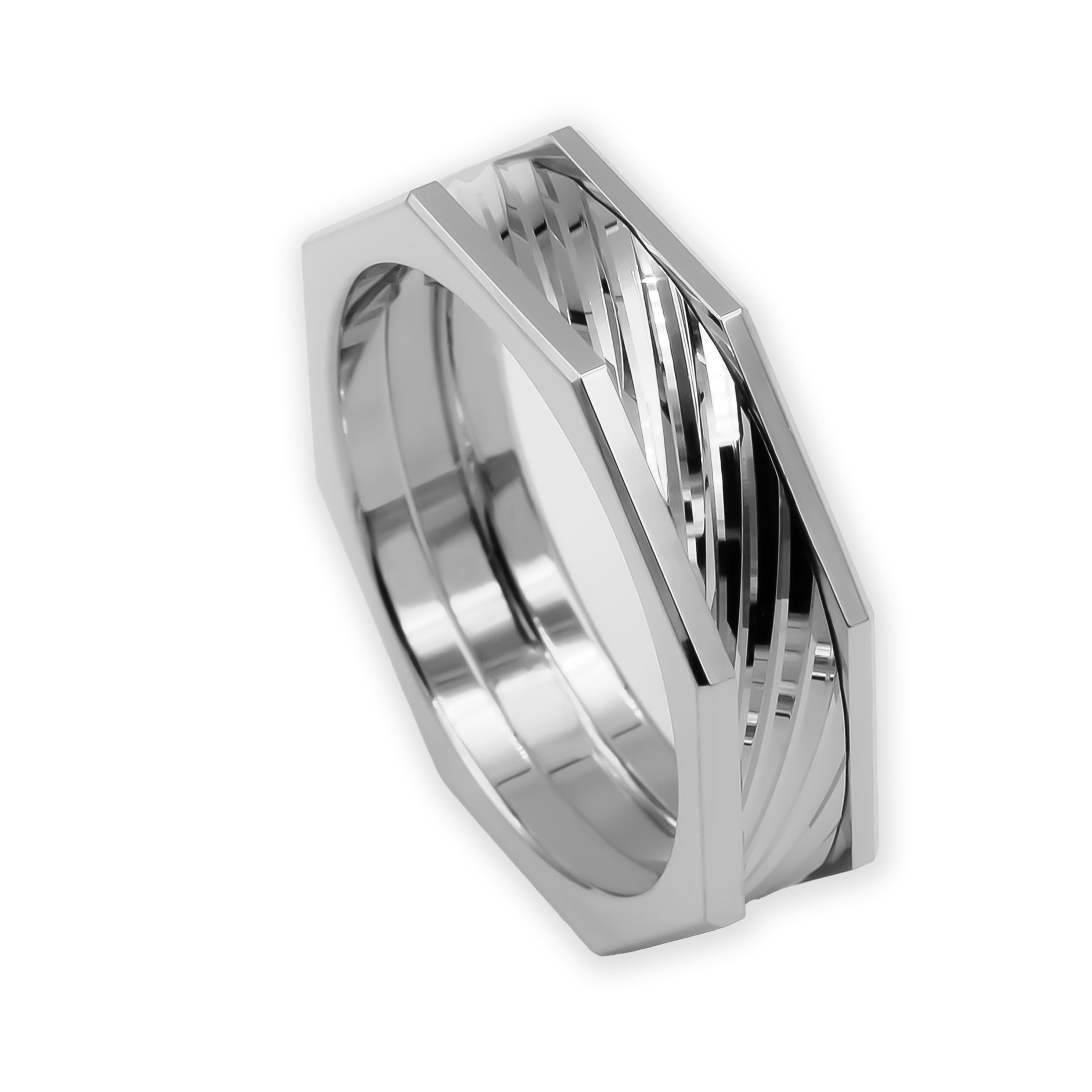 Ring CRUSH 6mm stripes Platinum 600